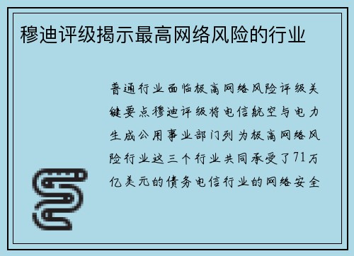 穆迪评级揭示最高网络风险的行业 